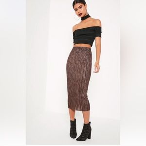 High-waist Metallic Midi Pencil Skirt